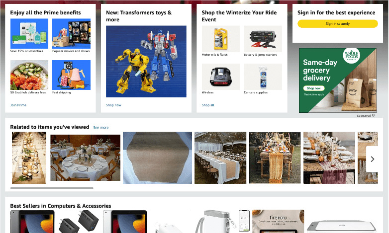 Amazon's hyper-personlized homepage 