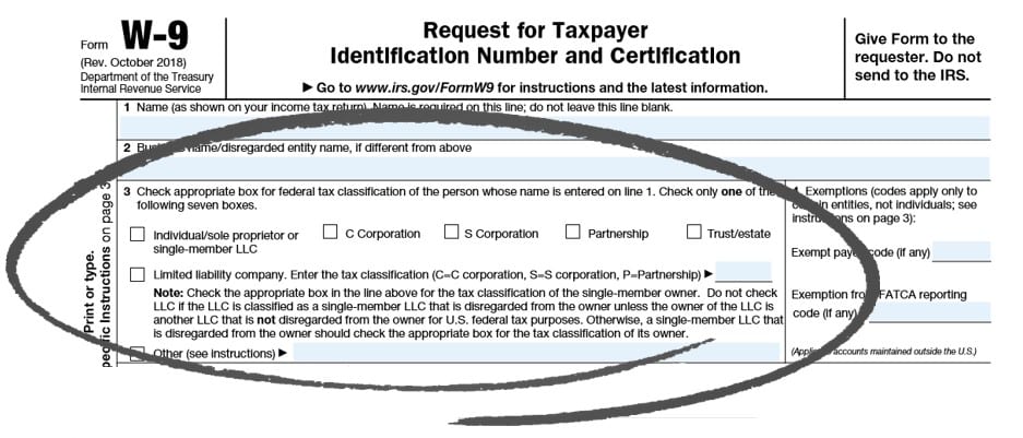 W-9 Tax Form Line Three example