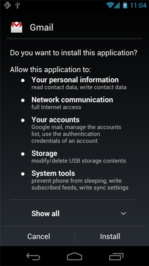 access screen on gmail when user is asked to integrate with other platforms