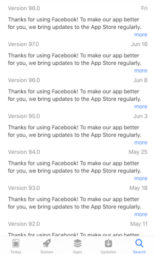 Facebook updates screenshot