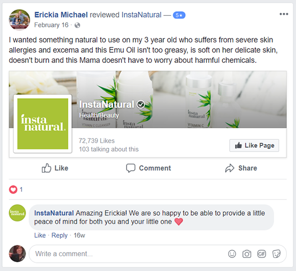 Instanatural Facebook post
