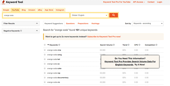 Keyword Tool screenshot