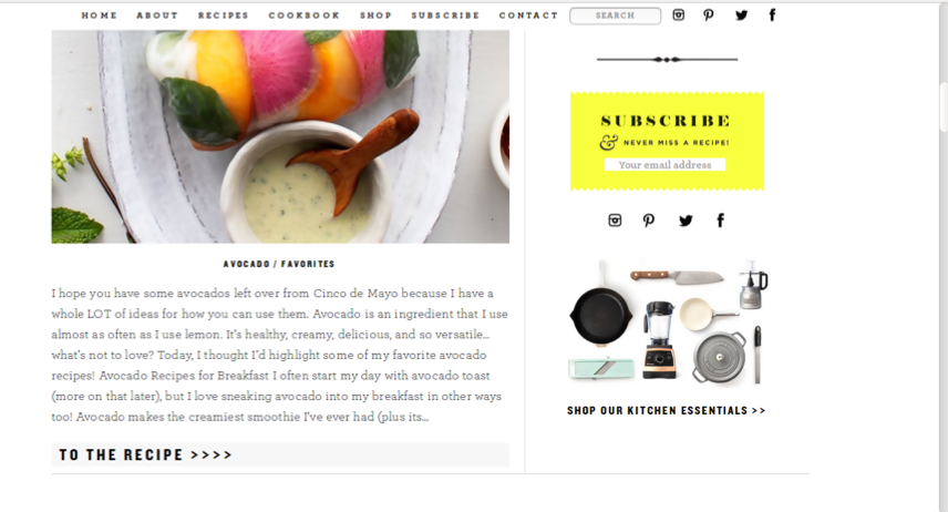 love and lemons blog with yellow cta