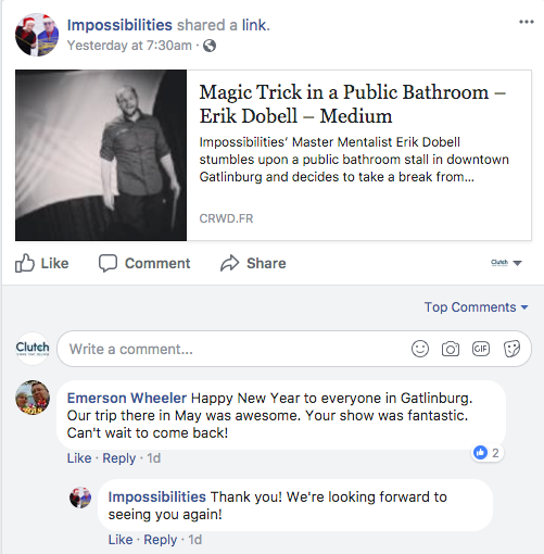 Facebook post to promote a magic show