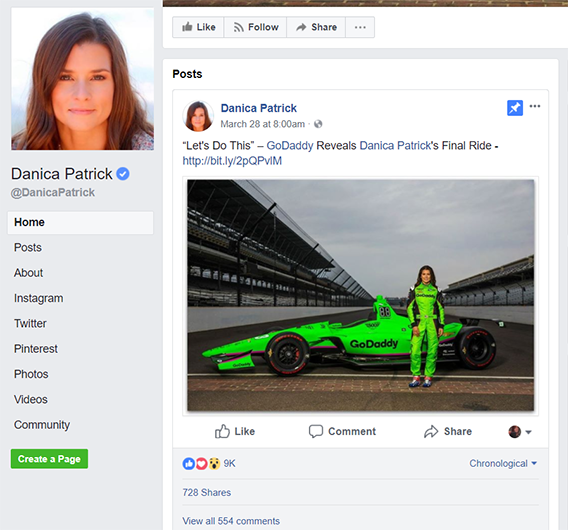 Danica Patrick Facebook page