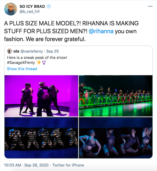 viral tweet about Savage X Fenty's diversity advertising