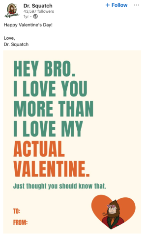 Dr. Squatch's LinkedIn post