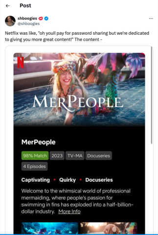 Post on X about Netflix content