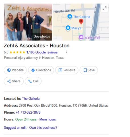 Google search result for Zehl & Associates - Houston