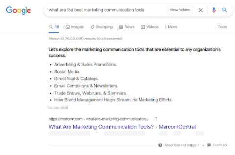 Organic search results example