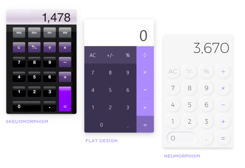 Skeuomorphism v flat design v neumorphism