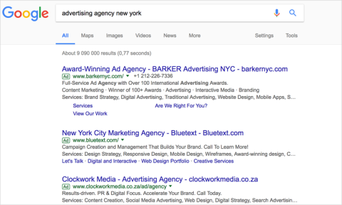 Screenshot of search engine results page