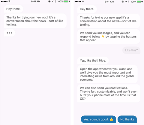 Quartz messages new app users to guide them through app onboarding
