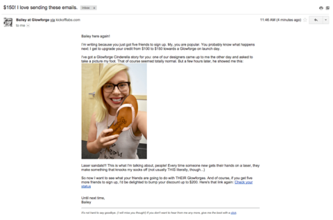 Glowforge email offering a reward in exchange for a referral