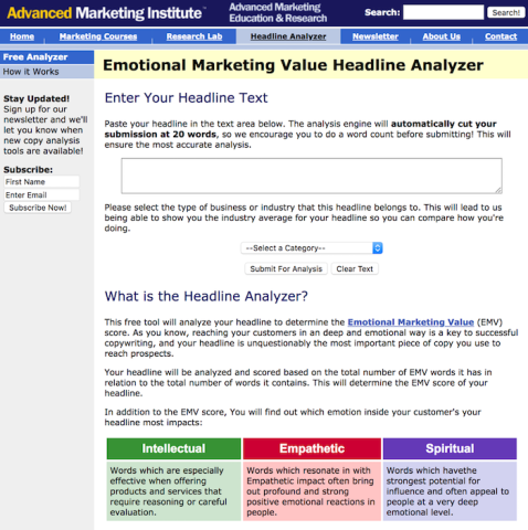 Emotional Marketing Value Headline score