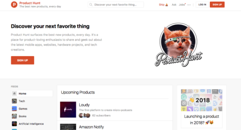 screenshot of Product Hunt's homepage