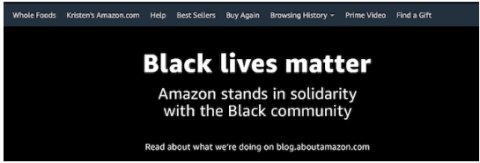 Amazon's web banner says Black Lives Matter
