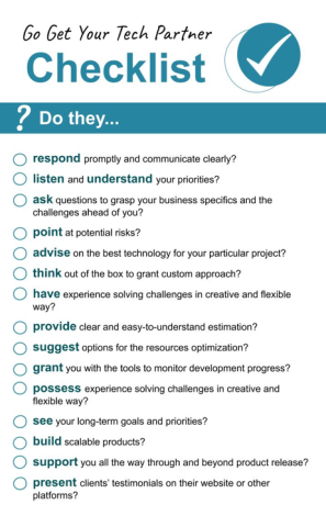 Checklist: do they respond? listen to priorities? ask questions? point at potential risks? advise on best tech? 