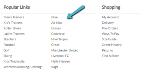 This image shows popular links that relate to specific queries, companies, and functional pages for things like delivery and payment