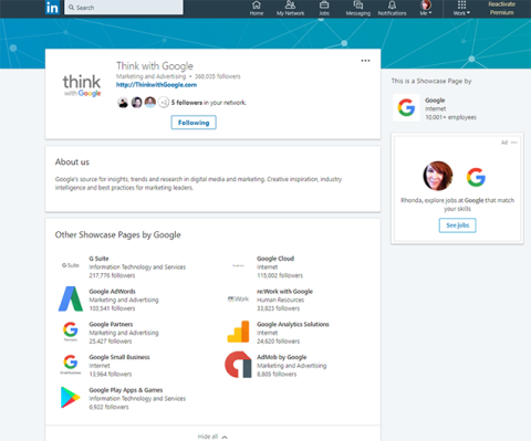 Google Showcase Page