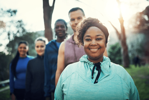 People smiling outside