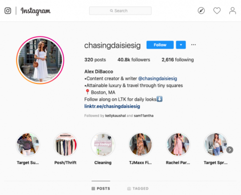 Influencer's Instagram page