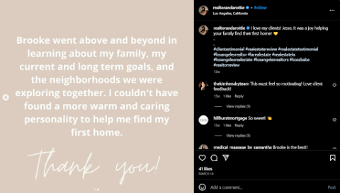 Social media post featuring a quote from a client