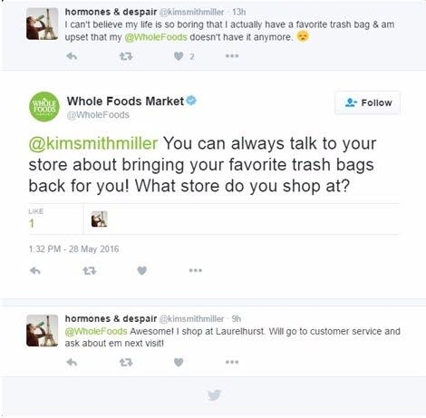 While Foods responds to customer on twitter