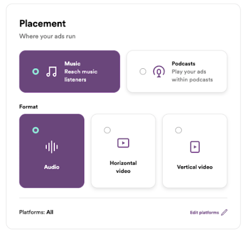 Choose the format and placement of a Spotify ad