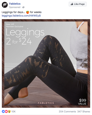 Fabletics Facebook avertisement