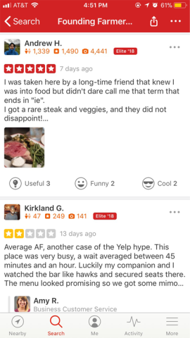 user profiles on Yelp