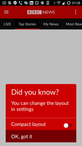 Screenshot of BBC app