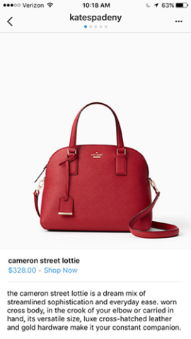 Kate Spade NY Instagram shoppable post