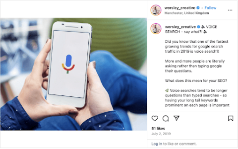 Worsley Creative example of voice search on instagram
