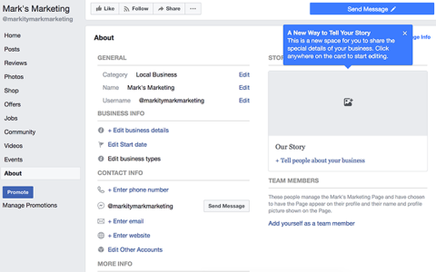 Facebook About section screenshot