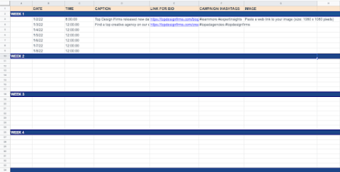 Instagram Content Calendar Template