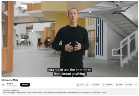 A YouTube Video featuring Mark Zuckerberg uses subtitles