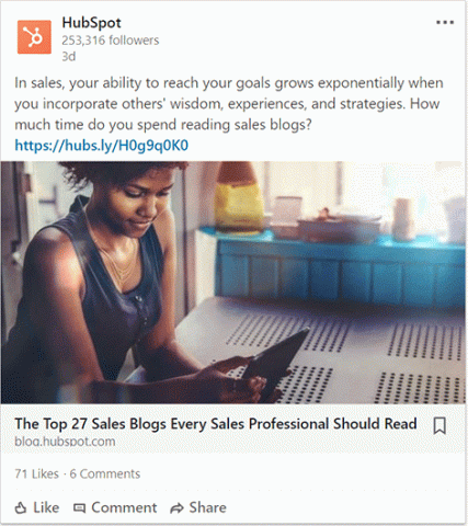 HubSpot LinkedIn post