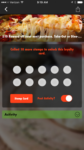 Jaspare's Pizza punch card rewards