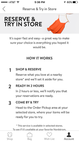Nordstrom's Reserve & Try In Store