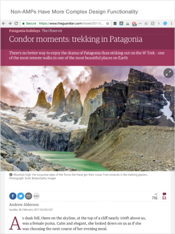 Non-AMPs have more complex design functionality. Example from The Guardian