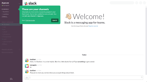 slack user interface