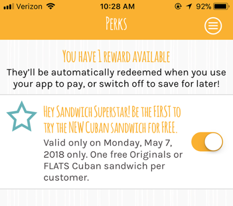 Screenshot of Potbelly app