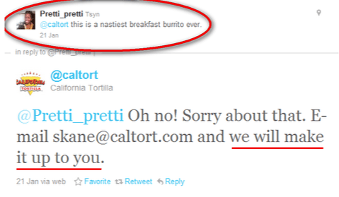 Caltort responds to unhappy customer online