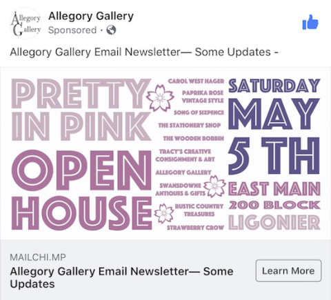 Allegory Gallery Facebook advertisement