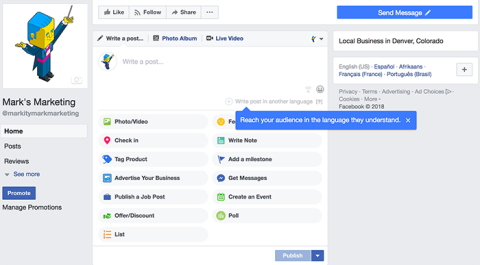 Creating a Facebook post screenshot