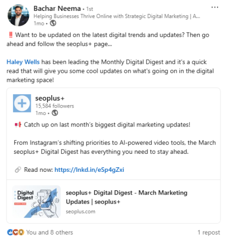 An example of a LinkedIn post