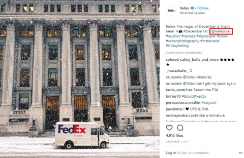 FedEx posts user-generated content on its Instagram.