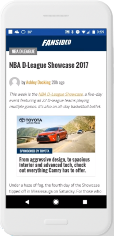 Toyota AMPHTML advertisement