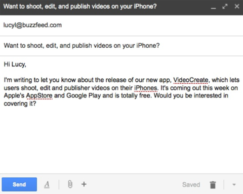 example of an influencer outreach email to promote a mobile app
